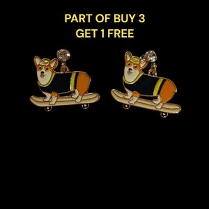 Welch Corgi (Pembroke) Skateboarding Push-back Post Dangle Earrings - NWOT